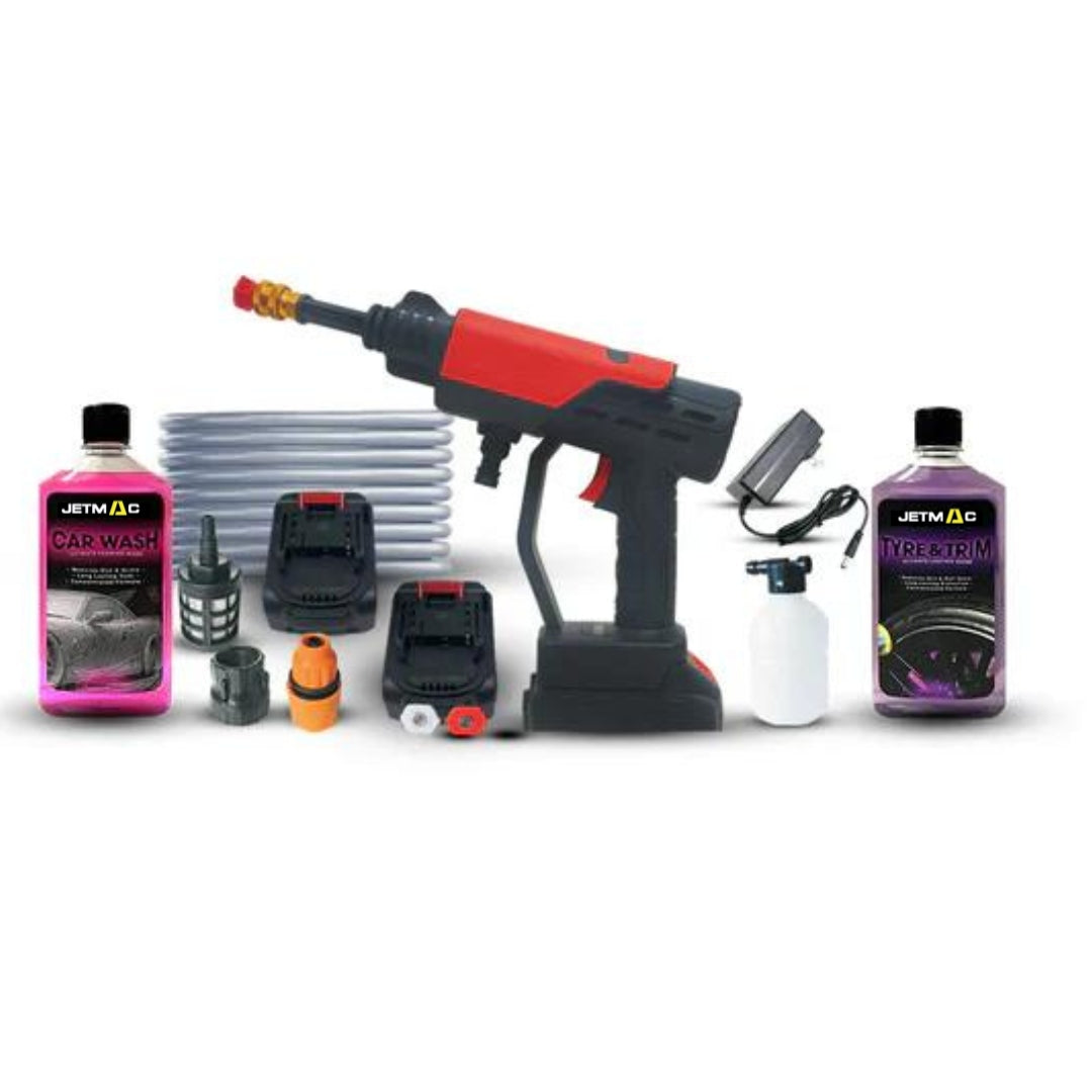 Jetmac Cordless Pressure Washer - Double Battery + Jetmac Foaming Shampoo + Jetmac Tyre & Trim Gel