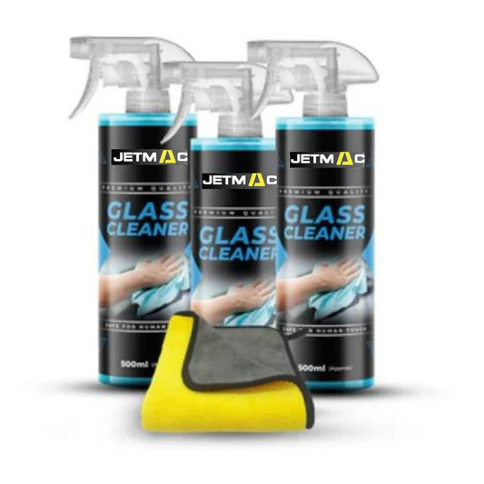 Pack of 3 Jetmac Glass Cleaner - 500ml with Microfiber Towel